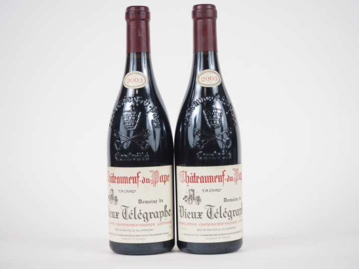 2 BOUTEILLES CHÂTEAUNEUF DU PAPE "LA CRAU" DOMAINE DU VIEUX TÉLÉGRAPHE
