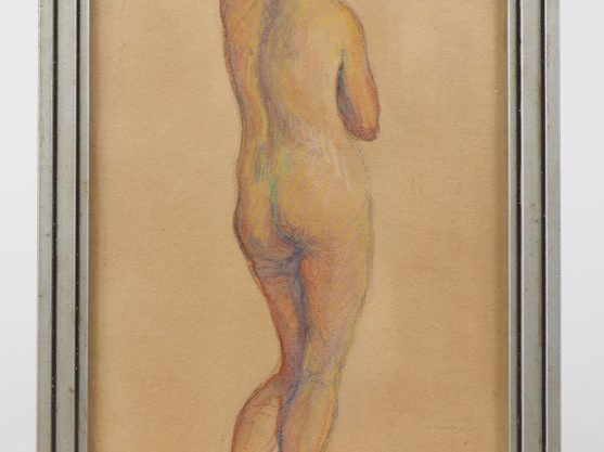 R. BEJA.  "Femmes nues de dos"  Deux dessins au crayon de couleurs, da
