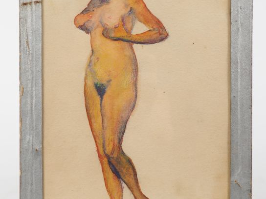 R. BEJA.  "Femmes nues de dos"  Deux dessins au crayon de couleurs, da
