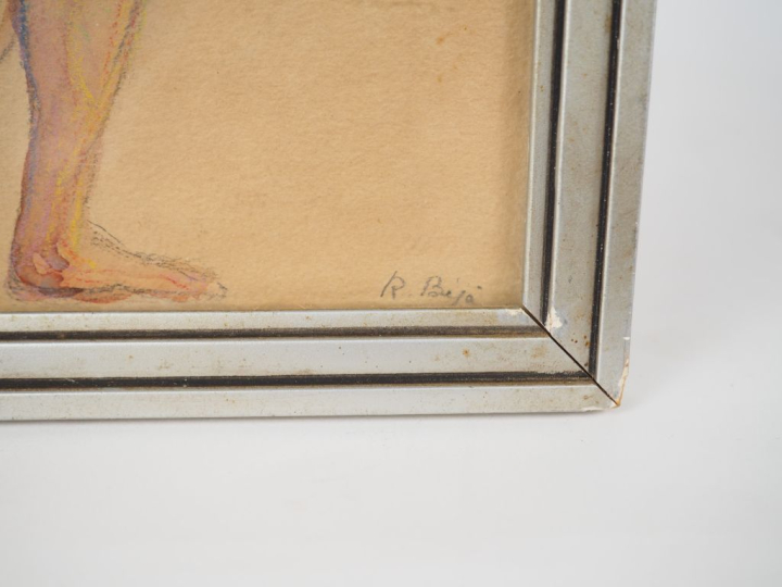 R. BEJA.  "Femmes nues de dos"  Deux dessins au crayon de couleurs, da