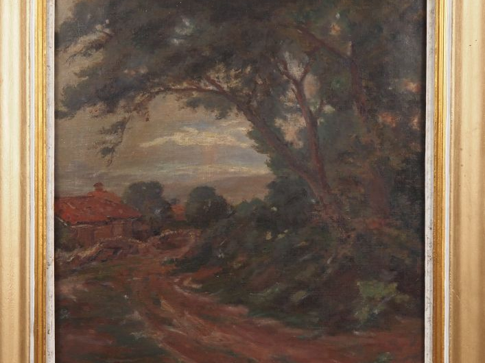 C. BERGES. "Cour de ferme dans un village du pays basque" Huile sur to