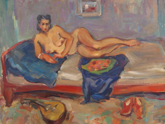 Vente aux enchères Raymond ESPINASSE.  "l'Odalisque"  Huile sur toile, marouflée, datée 4