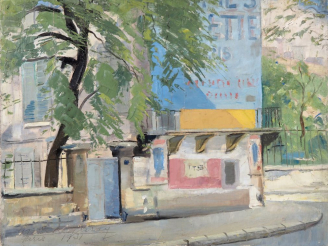 Vente aux enchères ETCHEGARAY.  "Rue de Paris".  Huile sur toile, signée en bas à gauche,
