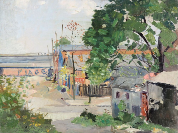 ETCHEGARAY. "Plage".  Huile sur toile, signée en bas à gauche, située 