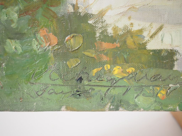 ETCHEGARAY. "Plage".  Huile sur toile, signée en bas à gauche, située 