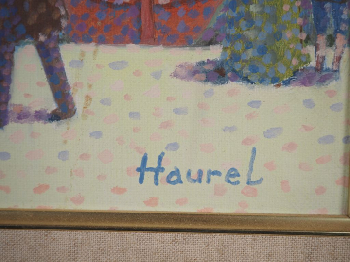 HAUREL.  "port normand" Huile sur toile, signée en bas à droite Dim. 4