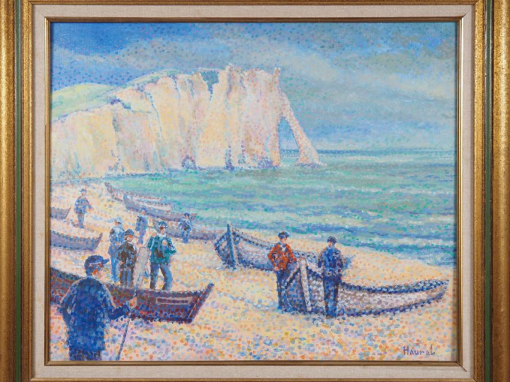 HAUREL.  "Etretat" Huile sur toile, signée en bas à droite Dim. 46 x 5