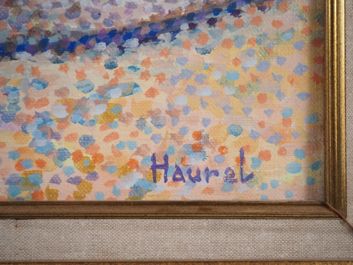 HAUREL.  "Etretat" Huile sur toile, signée en bas à droite Dim. 46 x 5