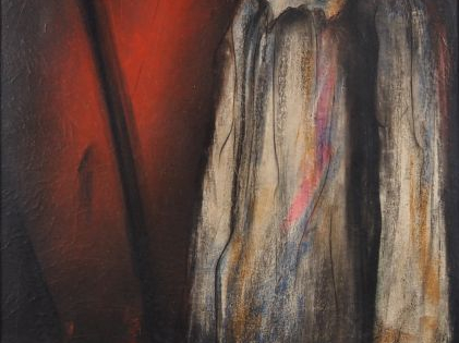 IANOSKY.  "Personnage et têtes de mort" Huile sur toile, signée en bas