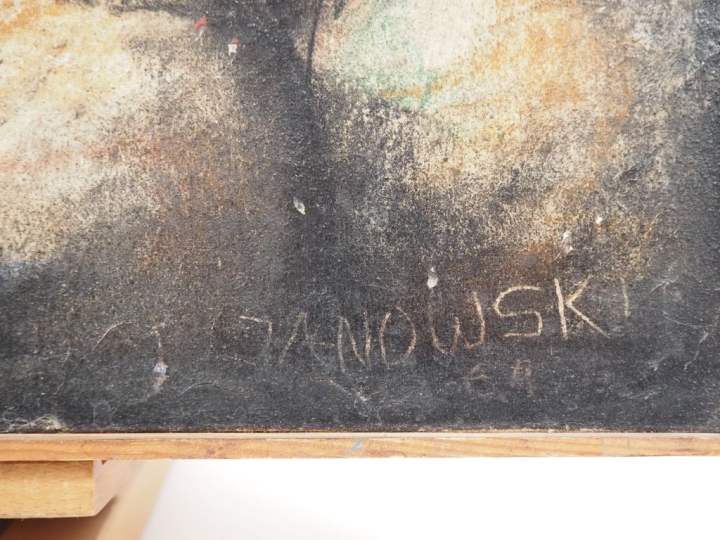 IANOSKY.  "Personnage et têtes de mort" Huile sur toile, signée en bas