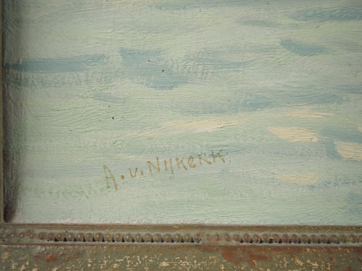 AV. NIJKERK.  "Péniche"  Huile sur toile, signée en bas à gauche  Dim.