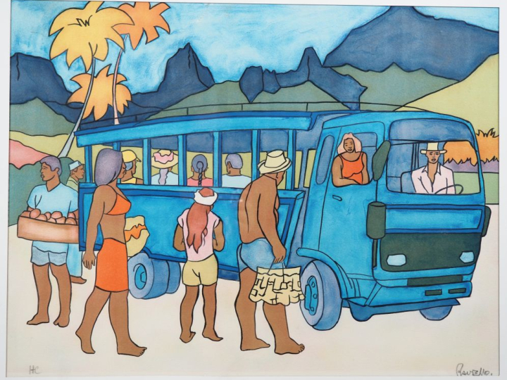 François RAVELLO "Tahiti, le Truck" Lithographie en couleurs hors comm