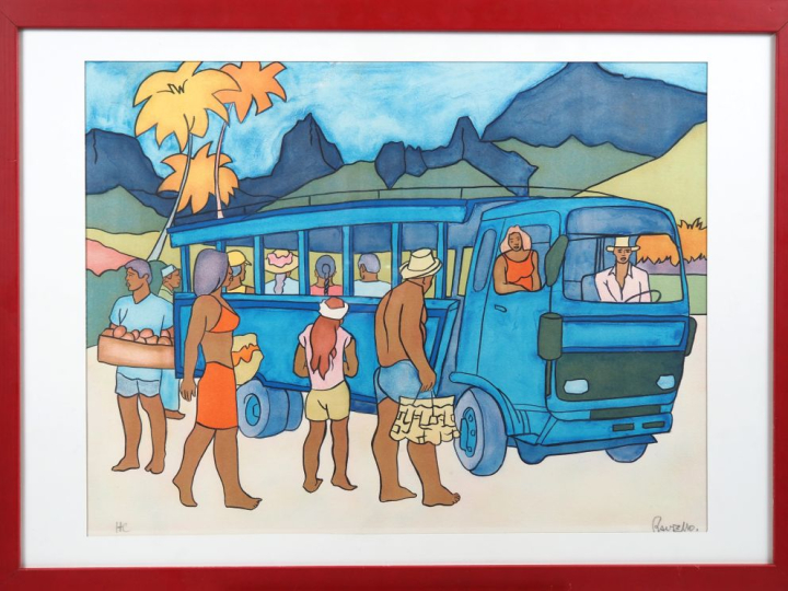 François RAVELLO "Tahiti, le Truck" Lithographie en couleurs hors comm