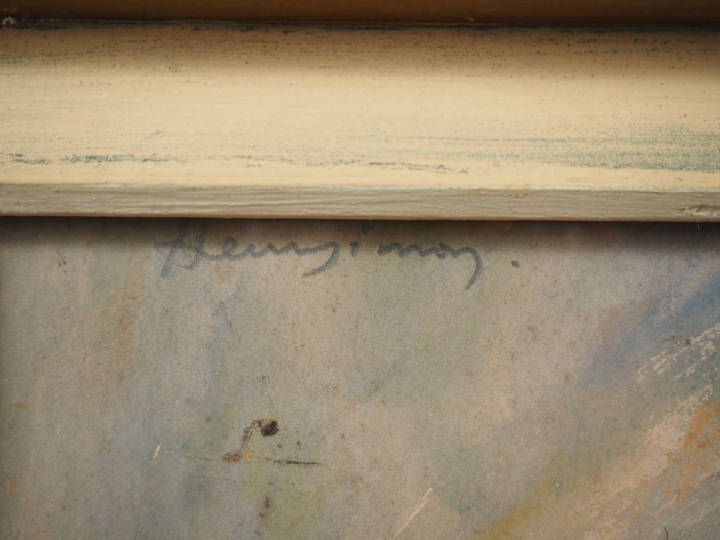 Henry SIMON.  "les sardinières"  Gouache, signée en haut à gauche Dim.