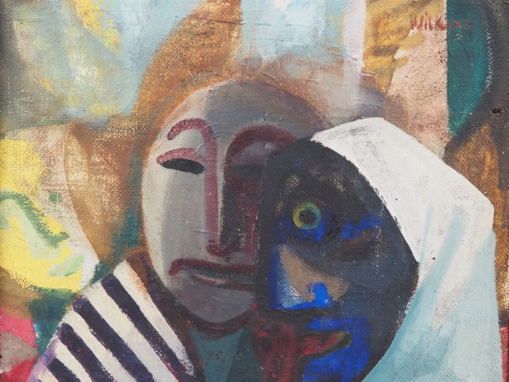 WILKINS.  "portrait cubiste" Huile sur toile, signée en haut à droite 