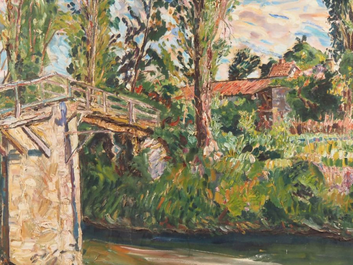 Mario CAVAGLIERI.  "Moulin de Gascogne au printemps" Huile sur toile D
