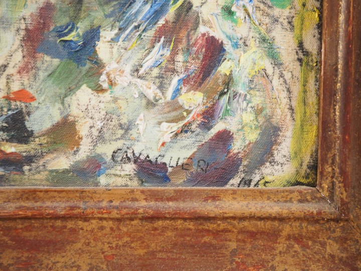 Mario CAVAGLIERI.  "Ciel rose à Peyloubère" Huile sur toile, signée en