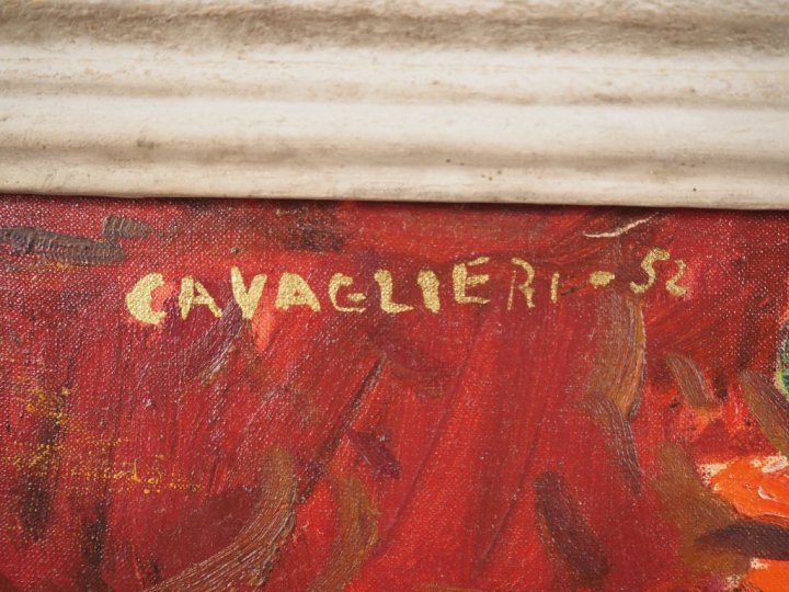 Mario CAVAGLIERI.  "nature morte au bouquet de glaieuls"  Huile sur to