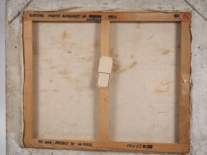 Mario CAVAGLIERI.  "nature morte au bouquet de glaieuls"  Huile sur to