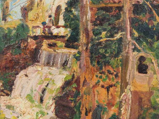 Mario CAVAGLIERI.  "La cascade" Huile sur toile, signée en bas à droit