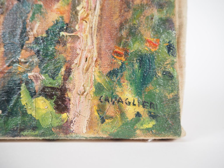 Mario CAVAGLIERI.  "La cascade" Huile sur toile, signée en bas à droit