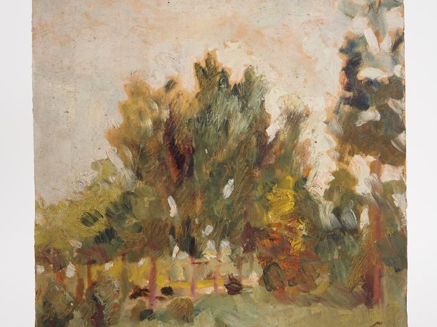 Mario CAVAGLIERI.  "Paysage" Huile sur papier, signée en bas à gauche 