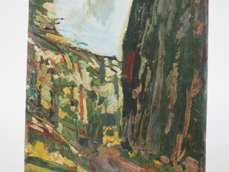 Vente aux enchères Mario CAVAGLIERI.  "Route dans la montagne" Huile sur carton, signée e