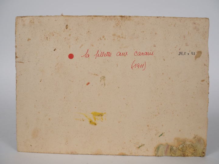 Mario CAVAGLIERI. "la fillette au canaris" Circa 1911 Huile sur carton