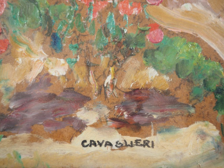 Mario CAVAGLIERI.  "Jardin de Peyloubère" Huile sur panneau, signée en