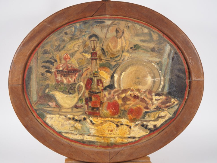 Mario CAVAGLIERI.  "nature morte" Huile sur toile ovale Dim. 61 x 50 c