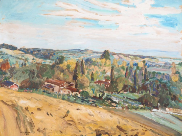 Mario CAVAGLIERI.  "Jardin de Peyloubère" Gouache sur papier, signée e