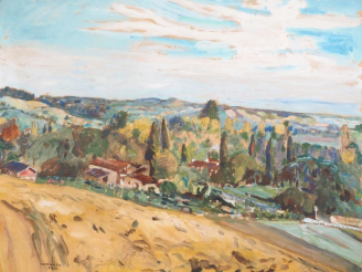 Vente aux enchères Mario CAVAGLIERI.  "Jardin de Peyloubère" Gouache sur papier, signée e