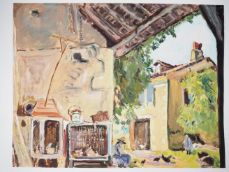 Vente aux enchères Mario CAVAGLIERI.  "La ferme" Aquarelle gouachée, signée à gauche Dim.