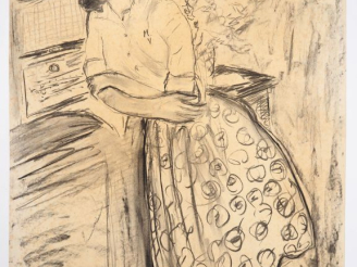 Vente aux enchères Mario CAVAGLIERI.  "Jeune femme à la jupe à fleurs" Dessin au fusain, 