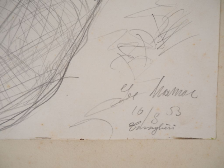 Mario CAVAGLIERI.  "Jeune femme endormie" Dessin au crayon, signé en b