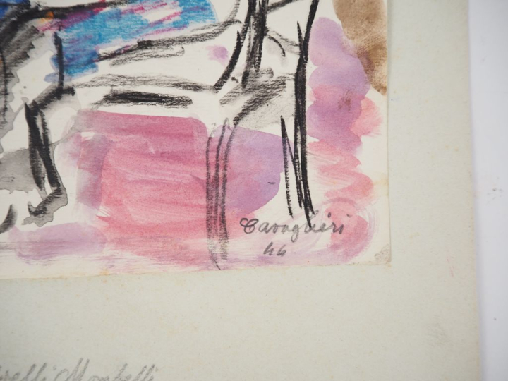 Mario CAVAGLIERI.  "Repas de Noël" Aquarelle, signée en bas à droite e