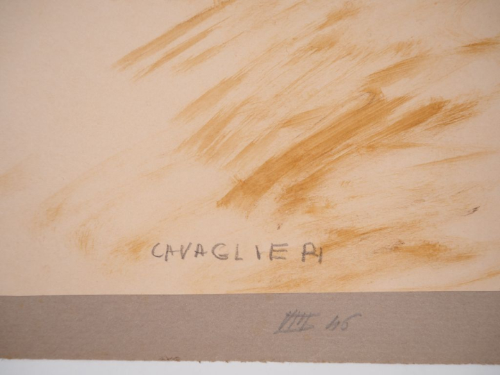 Mario CAVAGLIERI.  "Portrait de jeune fille lisant" Aquarelle, signée 