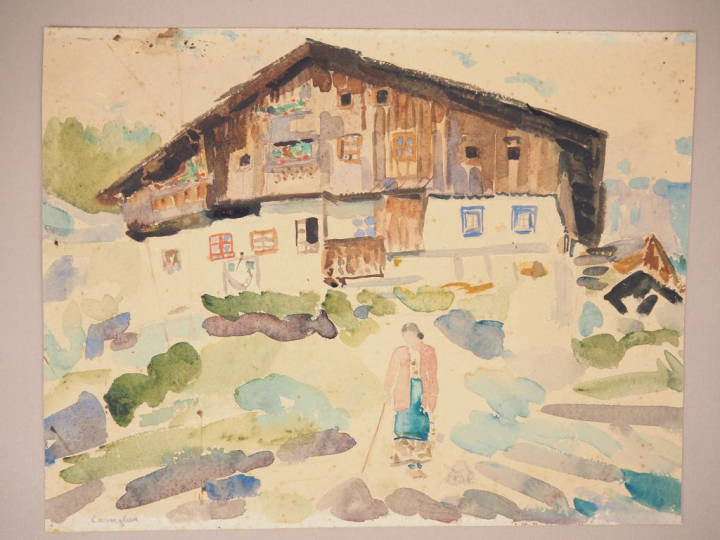 Mario CAVAGLIERI.  "Chalet du Tyrol" Aquarelle, signée en bas à gauche