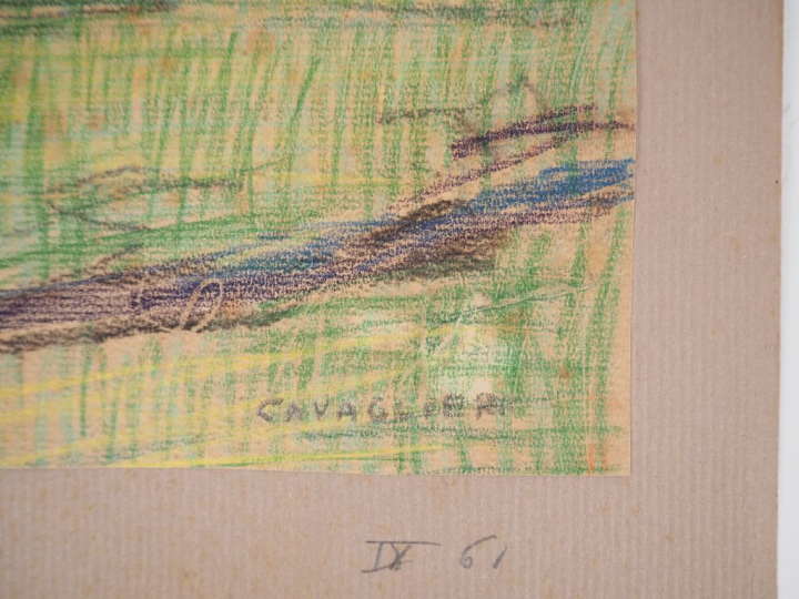 Mario CAVAGLIERI.  "Les Saules" Dessin, crayons de couleurs, signé en 