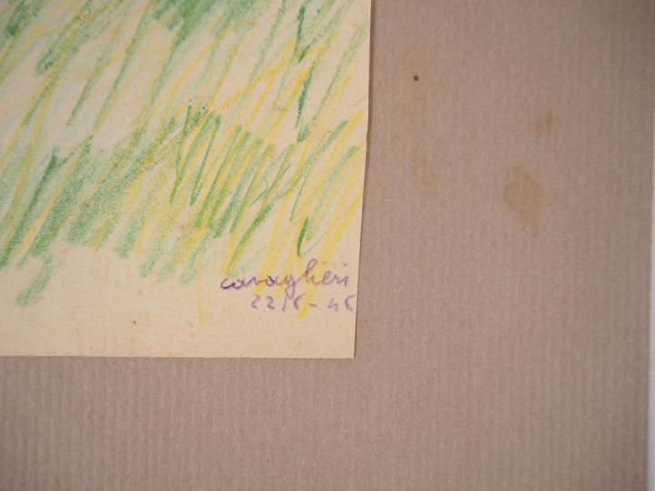 Mario CAVAGLIERI.  "Jeune femme et son chien" Dessin, crayons de coule