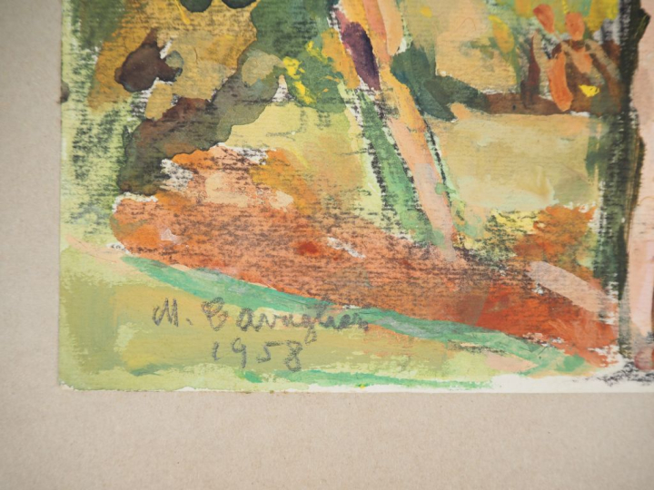 Mario CAVAGLIERI.  "Les grands arbres" Aquarelle, légèrement gouachée,