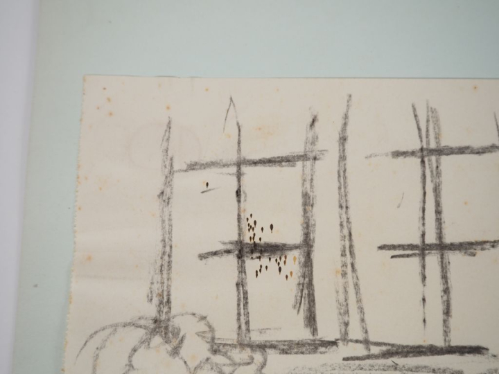 Mario CAVAGLIERI.  "Les convives" Dessin au fusain, signé en bas à gau