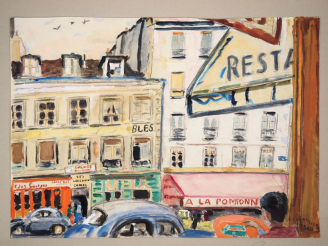 Vente aux enchères Mario CAVAGLIERI.  "Paris, rue animée"  Aquarelle, signée en bas à dro