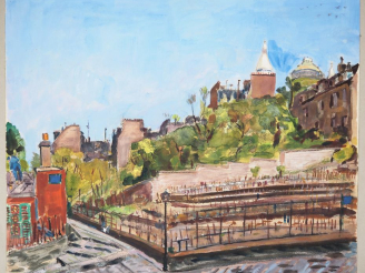 Vente aux enchères Mario CAVAGLIERI.  "Paris, la butte Montmartre" Aquarelle, signée en b
