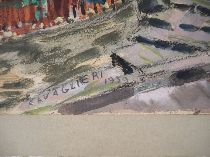 Mario CAVAGLIERI.  "Paris, la butte Montmartre" Aquarelle, signée en b