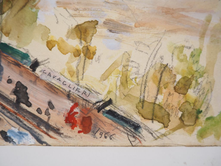 Mario CAVAGLIERI.  "Paris, la Seine et Notre Dame" Aquarelle, signée e