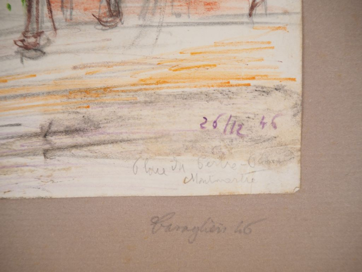 Mario CAVAGLIERI.  "Paris, la place du Tertre" Dessin aux crayons de c