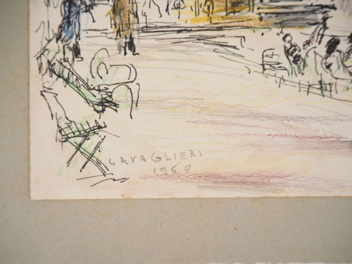 Mario CAVAGLIERI.  "Paris, le bas des Champs-Elysées avec vue sur le P