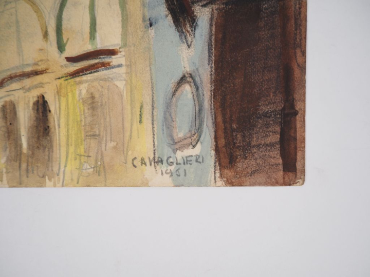 Mario CAVAGLIERI.  "Paris, le Sacré Cœur" Aquarelle, signée en bas à d