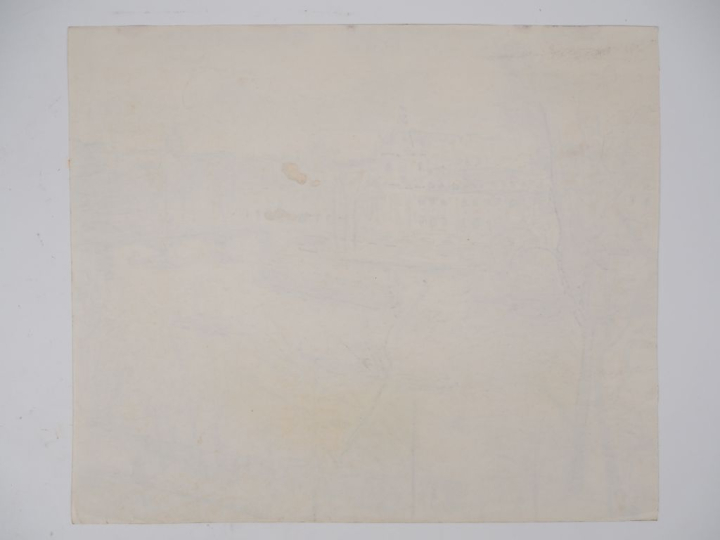 Mario CAVAGLIERI.  "Paris, l'Institut" Dessin, encre et fusain, signé 